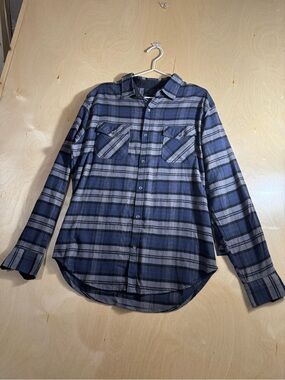 Kenneth Cole New York Blue and Gray Plaid slim Fit Button-Down Shirt Size L